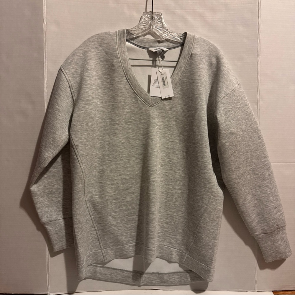 New Spanx Women's Air Essentials Brushed V Neck Tunic Pale Grey Heather S